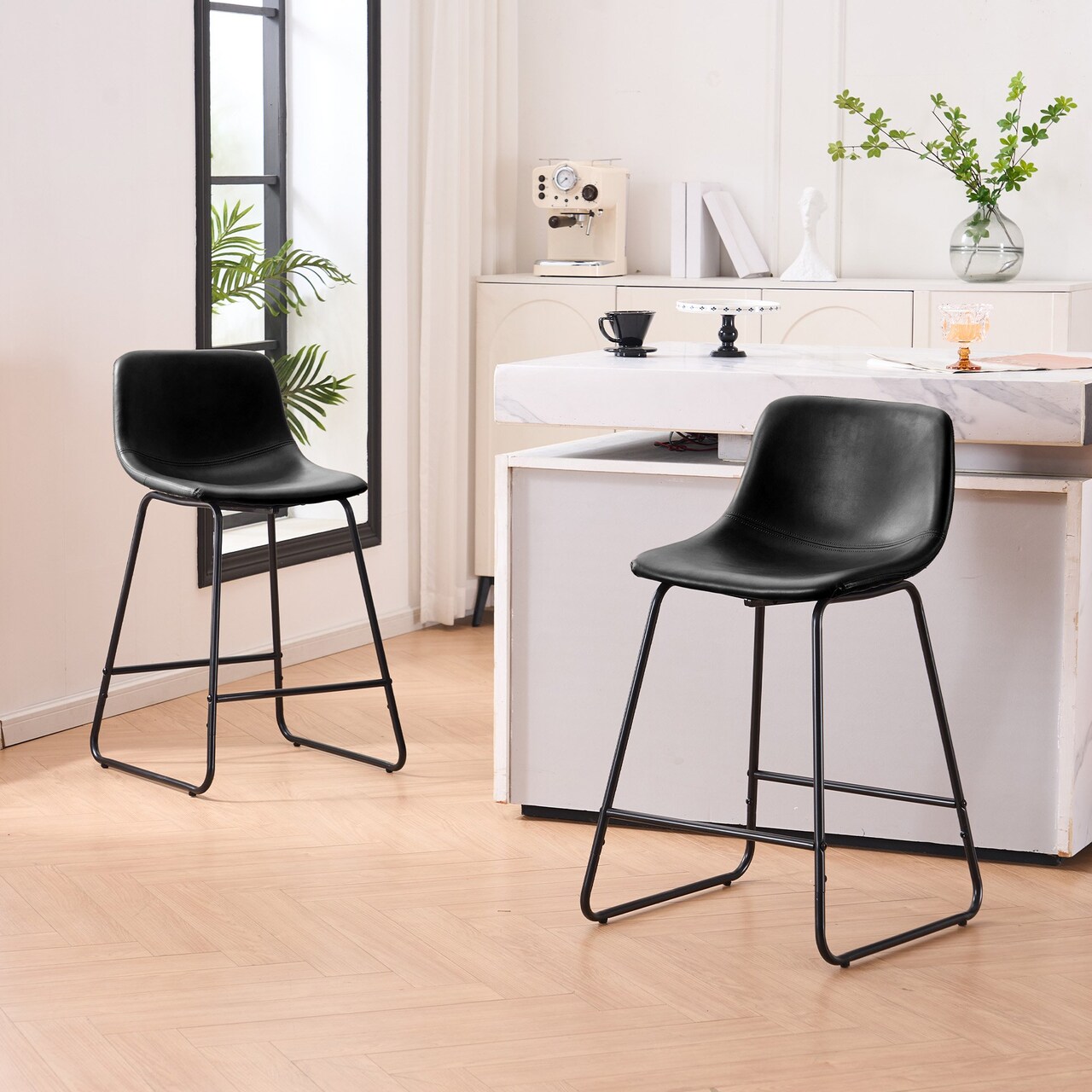 Ferpit Set Of 2 Counter Height Bar Stools Modern Faux Leather Barstool 24And30 Inch Seat Height Island Chairs